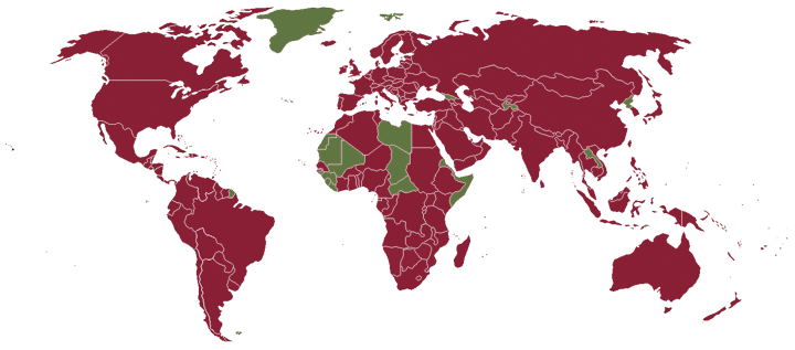 Map of world indicating countries
where Third Millennium Ministries' curriculum is used